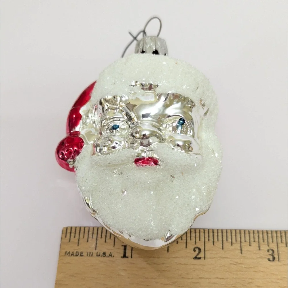 Vtg West Germany Mercury Glass Santa Claus Head Christmas Ornament Mica Beard